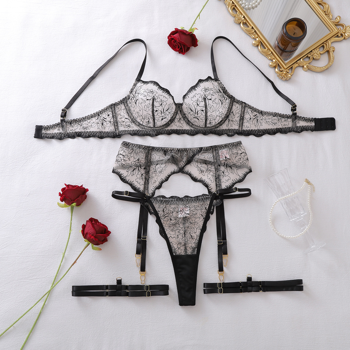 Women Sexy Floral Lace Erotic  - Sheer Mesh Bra ulasan dan harga