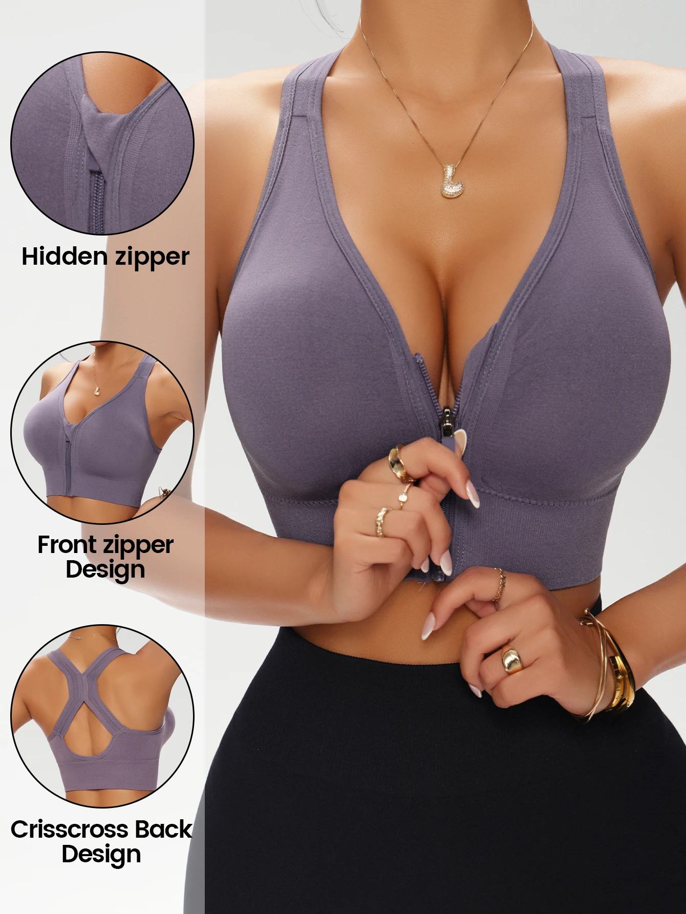Women's Zip Front Solid Color  - Underwire Bra Padded ulasan dan harga